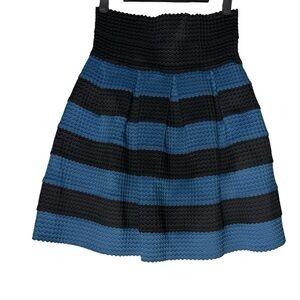 Girls from Savoy Skater Skirt Small Blue Black Stripe Textured Pleated Fit Flare